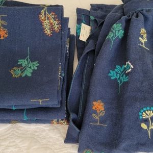 Stacia Embroidered Indigo Apron and Dish Towels.
